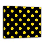 Polka Dots - Gold Yellow on Black Canvas 20  x 16  (Stretched)