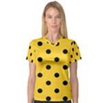Polka Dots - Black on Banana Yellow Women s V-Neck Sport Mesh Tee