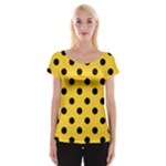 Polka Dots - Black on Banana Yellow Women s Cap Sleeve Top
