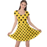 Polka Dots - Black on Banana Yellow Cap Sleeve Dress