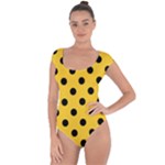 Polka Dots - Black on Banana Yellow Short Sleeve Leotard (Ladies)