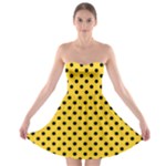 Polka Dots - Black on Banana Yellow Strapless Bra Top Dress