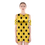 Polka Dots - Black on Banana Yellow Women s Cutout Shoulder Dress