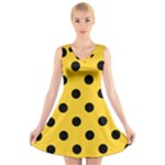 Polka Dots - Black on Banana Yellow V-Neck Sleeveless Dress