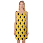 Polka Dots - Black on Banana Yellow Sleeveless Satin Nightdress