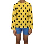 Polka Dots - Black on Banana Yellow Kid s Long Sleeve Swimwear