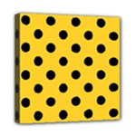 Polka Dots - Black on Banana Yellow Mini Canvas 8  x 8  (Stretched)
