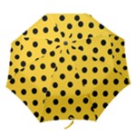 Polka Dots - Black on Banana Yellow Folding Umbrella