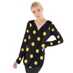 Polka Dots - Banana Yellow on Black Women s Tie Up Tee