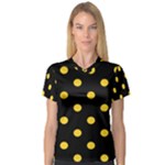 Polka Dots - Banana Yellow on Black Women s V-Neck Sport Mesh Tee