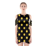 Polka Dots - Banana Yellow on Black Women s Cutout Shoulder Dress