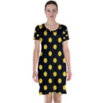 Polka Dots - Banana Yellow on Black Short Sleeve Nightdress