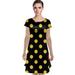 Polka Dots - Banana Yellow on Black Cap Sleeve Nightdress