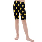 Polka Dots - Banana Yellow on Black Kid s Mid Length Swim Shorts
