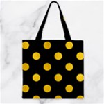 Polka Dots - Banana Yellow on Black Zipper Grocery Tote Bag
