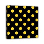Polka Dots - Banana Yellow on Black Mini Canvas 6  x 6  (Stretched)