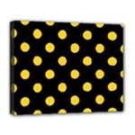 Polka Dots - Banana Yellow on Black Canvas 14  x 11  (Stretched)