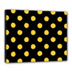 Polka Dots - Banana Yellow on Black Canvas 20  x 16  (Stretched)