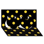 Polka Dots - Banana Yellow on Black Twin Hearts 3D Greeting Card (8x4)