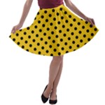 Polka Dots - Black on Deep Lemon Yellow A-line Skater Skirt