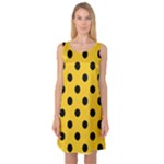 Polka Dots - Black on Deep Lemon Yellow Sleeveless Satin Nightdress