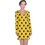 Polka Dots - Black on Deep Lemon Yellow Long Sleeve Nightdress