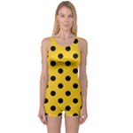 Polka Dots - Black on Deep Lemon Yellow One Piece Boyleg Swimsuit