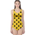 Polka Dots - Black on Deep Lemon Yellow One Piece Swimsuit