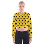 Polka Dots - Black on Deep Lemon Yellow Women s Cropped Sweatshirt