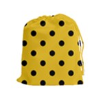 Polka Dots - Black on Deep Lemon Yellow Drawstring Pouch (XL)