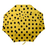 Polka Dots - Black on Deep Lemon Yellow Folding Umbrella