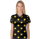 Polka Dots - Deep Lemon Yellow on Black Women s V-Neck Sport Mesh Tee