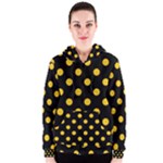 Polka Dots - Deep Lemon Yellow on Black Women s Zipper Hoodie