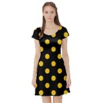 Polka Dots - Deep Lemon Yellow on Black Short Sleeve Skater Dress
