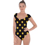 Polka Dots - Deep Lemon Yellow on Black Short Sleeve Leotard (Ladies)