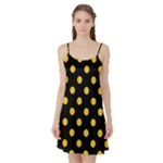 Polka Dots - Deep Lemon Yellow on Black Satin Night Slip