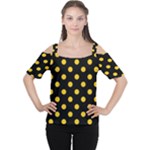 Polka Dots - Deep Lemon Yellow on Black Women s Cutout Shoulder Tee