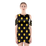 Polka Dots - Deep Lemon Yellow on Black Women s Cutout Shoulder Dress