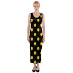 Polka Dots - Deep Lemon Yellow on Black Fitted Maxi Dress