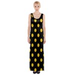 Polka Dots - Deep Lemon Yellow on Black Maxi Thigh Split Dress