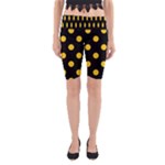 Polka Dots - Deep Lemon Yellow on Black Yoga Cropped Leggings