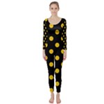 Polka Dots - Deep Lemon Yellow on Black Long Sleeve Catsuit