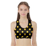 Polka Dots - Deep Lemon Yellow on Black Women s Sports Bra with Border