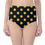 Polka Dots - Deep Lemon Yellow on Black High-Waist Bikini Bottoms