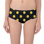 Polka Dots - Deep Lemon Yellow on Black Mid-Waist Bikini Bottoms