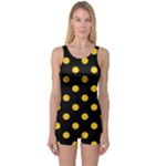 Polka Dots - Deep Lemon Yellow on Black One Piece Boyleg Swimsuit