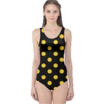 Polka Dots - Deep Lemon Yellow on Black One Piece Swimsuit
