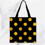 Polka Dots - Deep Lemon Yellow on Black Zipper Grocery Tote Bag