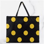 Polka Dots - Deep Lemon Yellow on Black Zipper Large Tote Bag