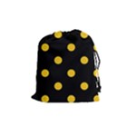 Polka Dots - Deep Lemon Yellow on Black Drawstring Pouch (M)
